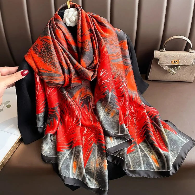 women's fashion letter plaid satin printing silk scarves