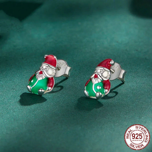 1 Pair 925 Sterling Silver Santa Claus Ear Studs