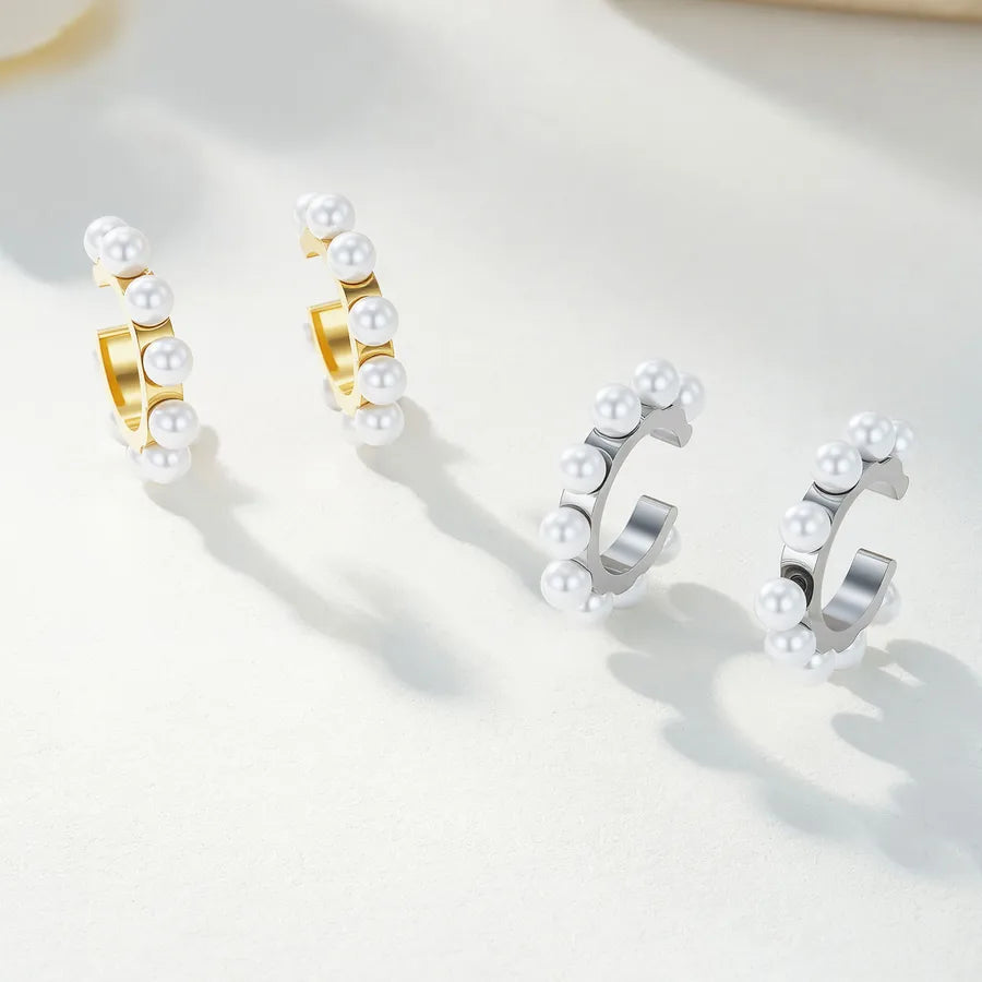 Elegant Hip-Hop Sweet Round 304 Stainless Steel Imitation Pearl Ear Cuffs