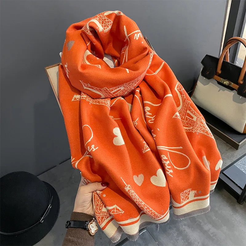 women's streetwear heart shape imitation cashmere tassel scarf