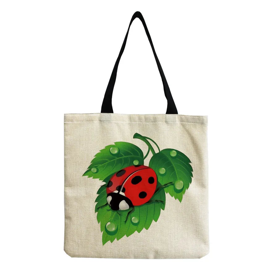 Unisex Cute Beetles Linen Shopping bags