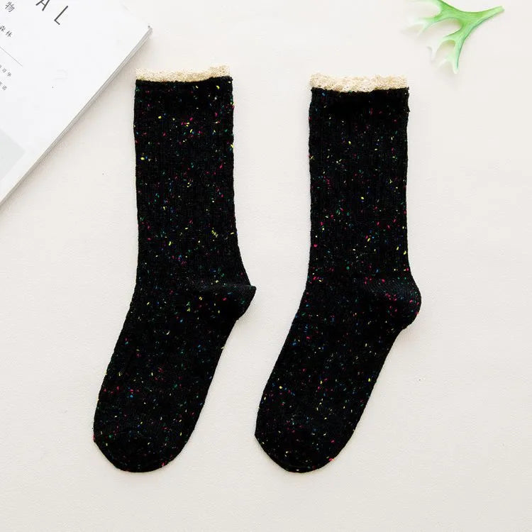 A Pair Japanese Style Women's Polka Dots Nylon Polyester Blending Crew Socks