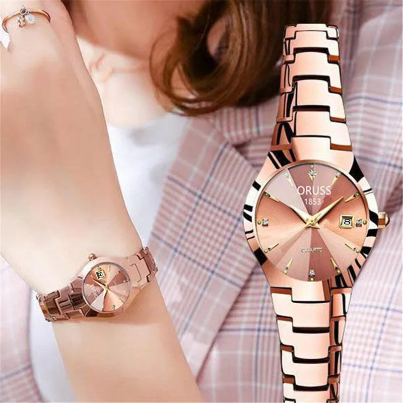 elegant solid color single folding buckle quartz women's watches
