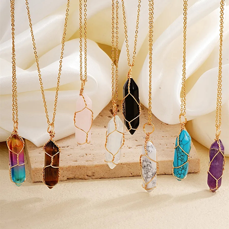 ig style handmade simple style geometric stainless steel natural stone pendant necklace