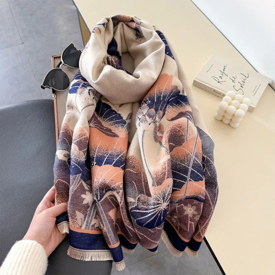 Unisex Basic Color Block Flower Acrylic Scarf