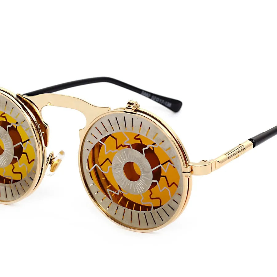 Punk Geometric Color Block Ac Round Frame Full Frame Men's Sunglasses