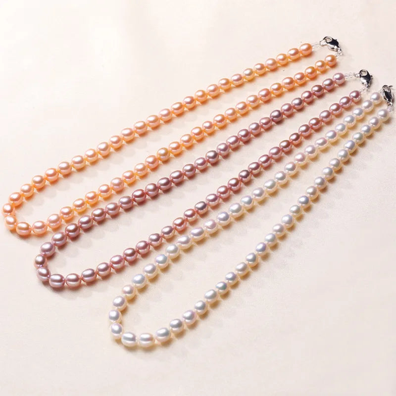 Freshwater Pearl Copper Beaded Chain Geometric Pendant Necklace