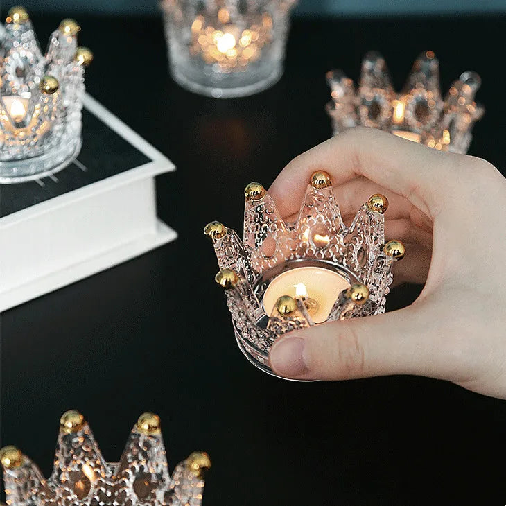fashion geometric necklace ring storage dish glass relief candlestick crown gold small ornaments