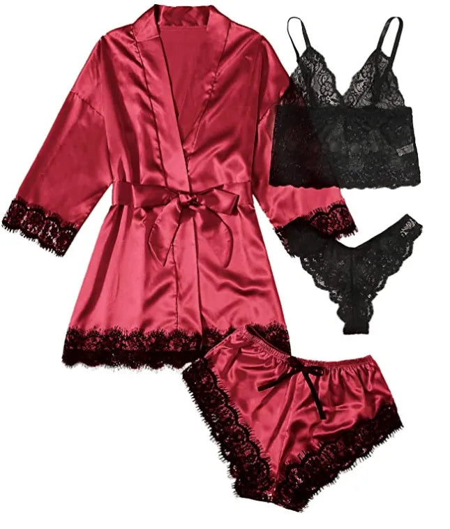 Elegant Solid Color Pajama Sets Imitated Silk Polyester Shorts Sets Lingerie & Pajamas