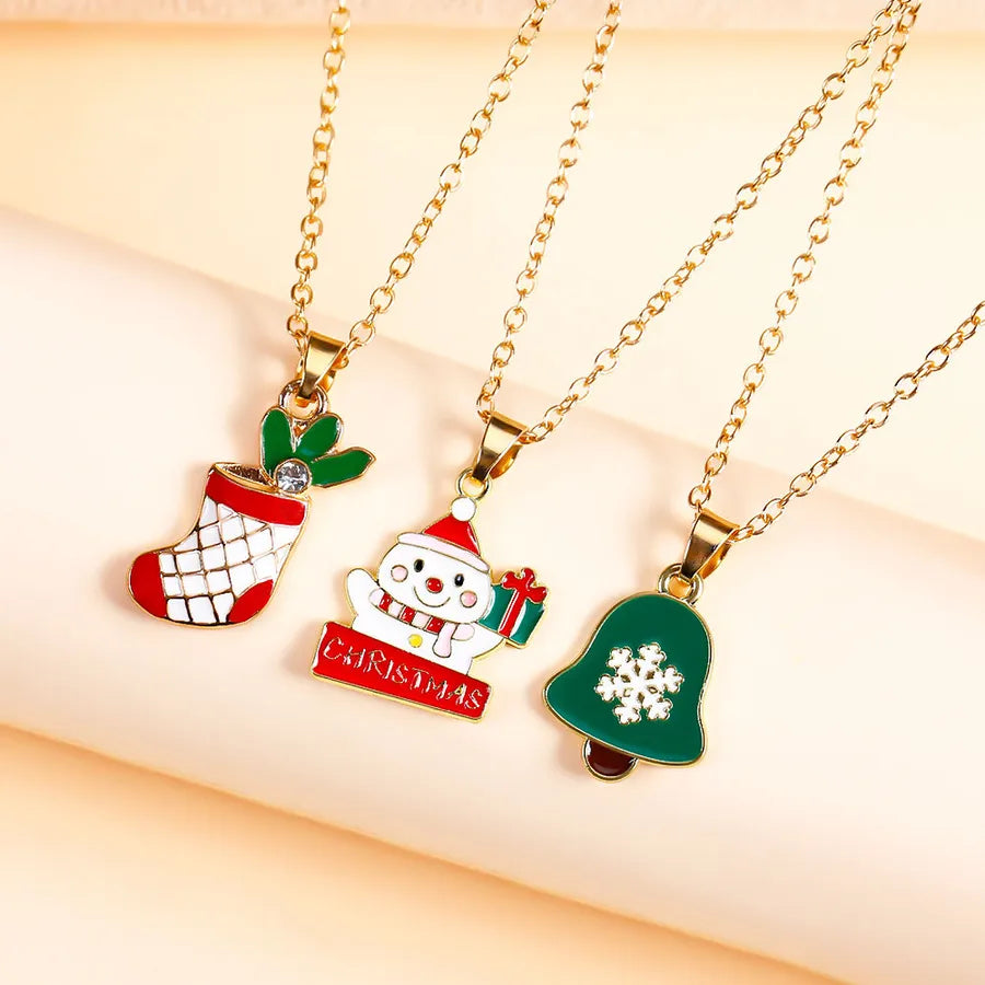 Christmas Themed Alloy Pendant Necklace With Bell Snowflake Design Geometric Pattern For Men And Women Christmas Tree Santa Claus Deer Stick