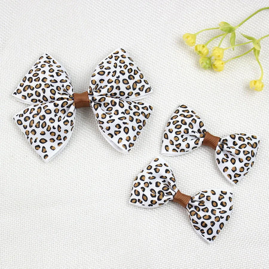 Explosions Retro Leopard Print Children's Boutique Bow Hairpin Printed Girl Hair Accessories One Big Two Small
