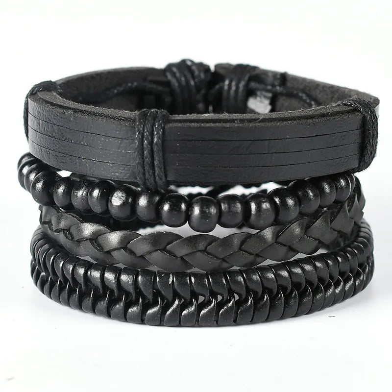 retro geometric pu leather knitting unisex bracelets