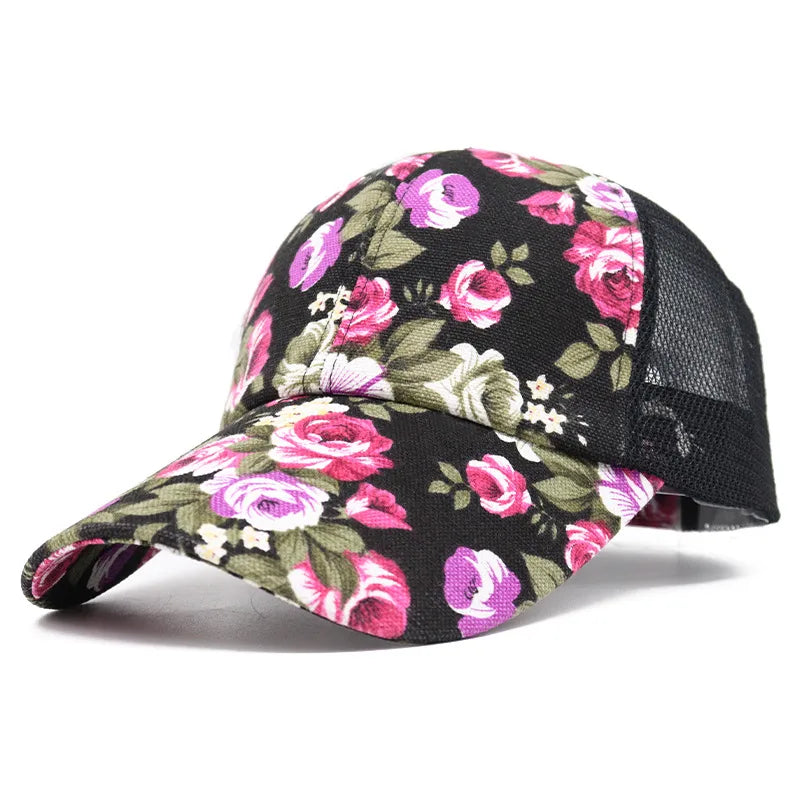 new ladies printed net cap summer fashion  breathable flower cap spot wholesale