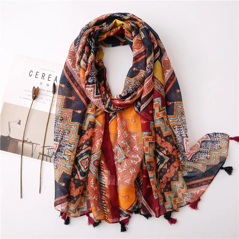 new scarf retro stitching bohemian cashew print silk scarf sunscreen yiwu wholesales
