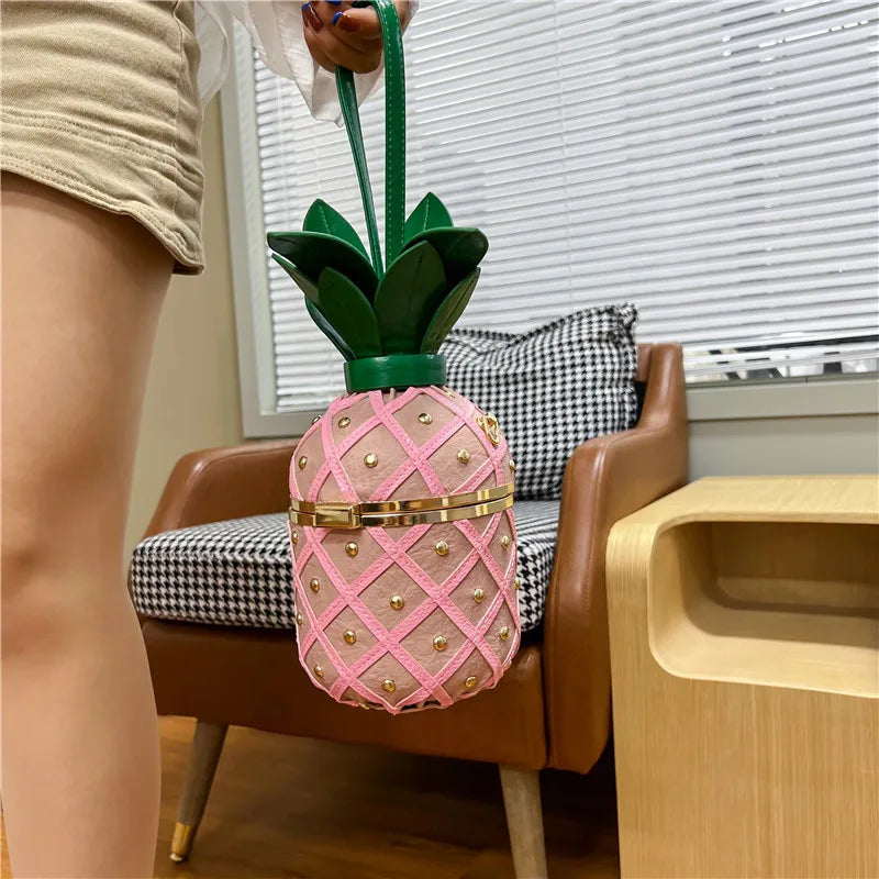 bag women's personalized pineapple bag  spring new single shoulder chain messenger bag Qimi clip bucket bag