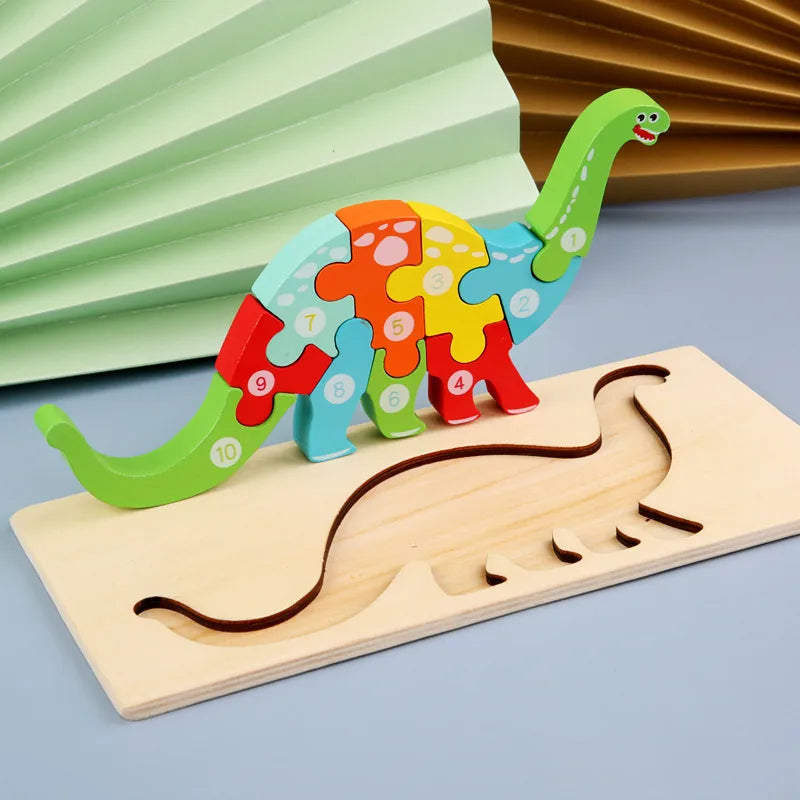 3D Wooden Dinosaur Puzzle Early Education Toys For Kids Assembly Building Blocks Baby Cognitive Skills Development Playset