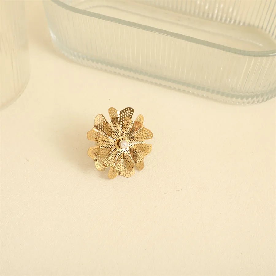 Wholesale Jewelry Elegant Basic French Style Flower 304 Stainless Steel Open Rings
