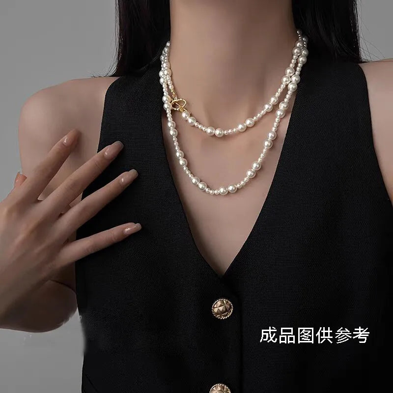 Elegant Long Natural Freshwater Pearl Necklace For Women Double Layered French Sweater Chain Design Simple Style Jewelry Accessory