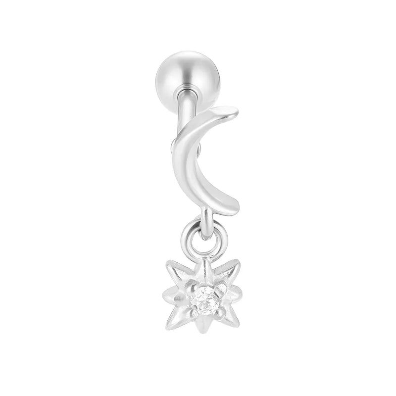 1 Piece Casual Nordic Style Punk Four Leaf Clover Wings Fish Tail Polishing Plating 316L Stainless Steel  Zircon 18K Gold Plated Screw Backs Ear Studs
