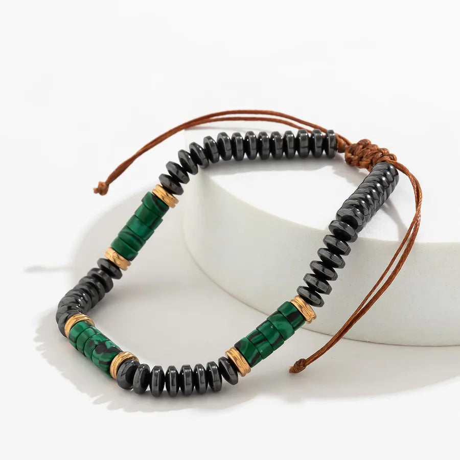 simple style color block alloy turquoise oil wax line beaded men's bracelets