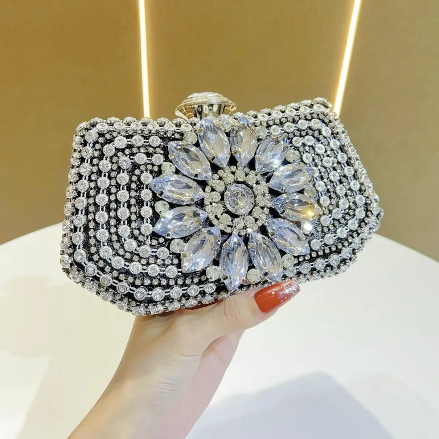 New Fashion Diamond Embedded Handbag Shoulder Crossbody Party Ball Evening Bag Polyester Box Shape Sparkling Shiny Element