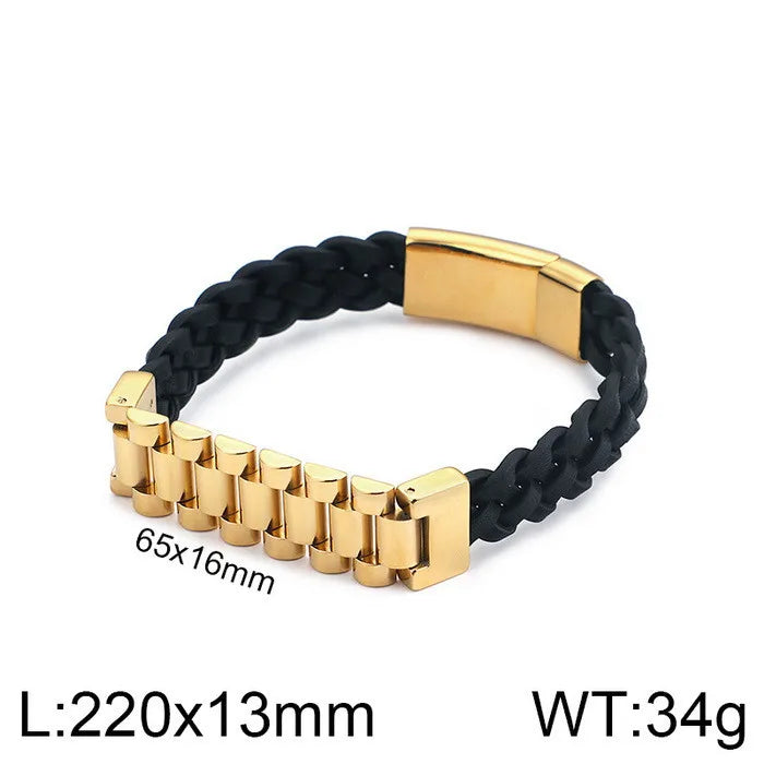 hip-hop punk geometric color block titanium steel plating braid men's bangle