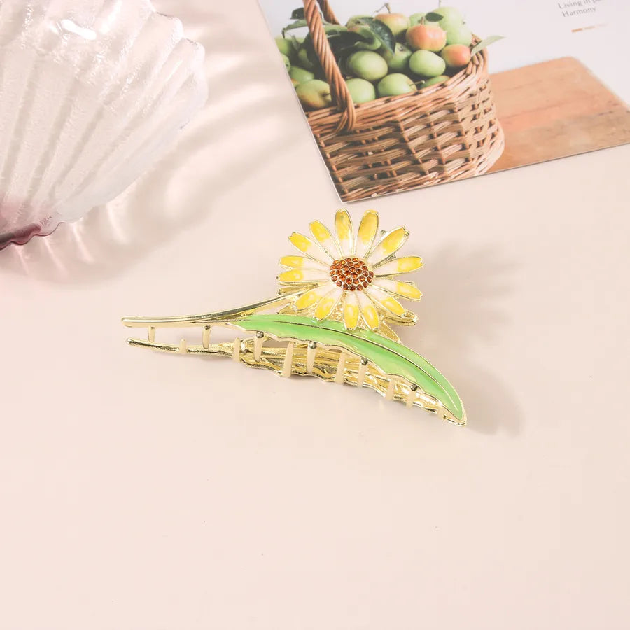 simple style New style sunflower tulip grain imitation pearl alloy inlay rhinestones hair claws
