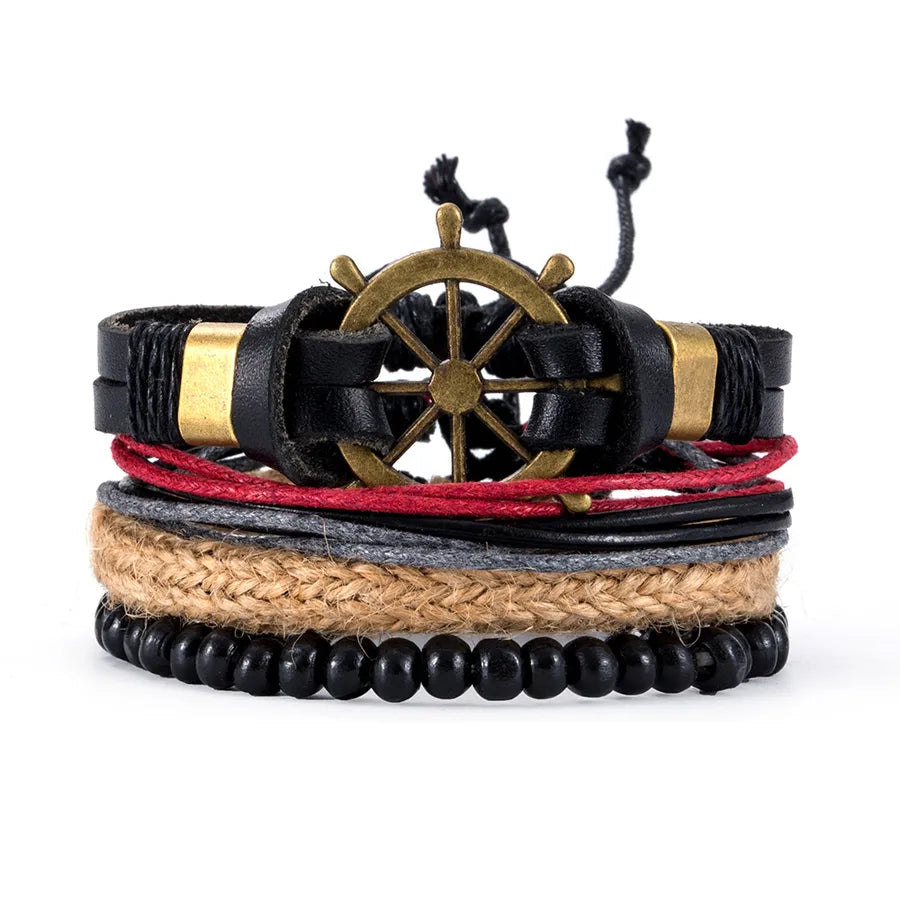 retro geometric pu leather knitting unisex bracelets