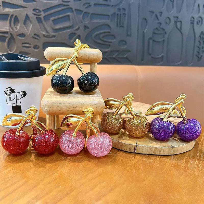 Fashionable Cherry Shiny Dust Keychain Bag Charm Car Keychain Toy Grabber Cute Resin Gift For Christmas Valentine's Day Wedding Graduation Birthday