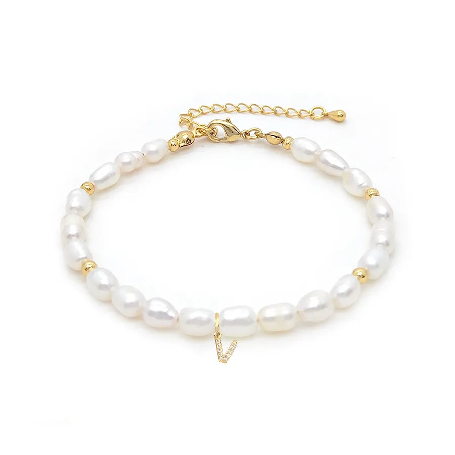 lady letter freshwater pearl beaded knitting bracelets