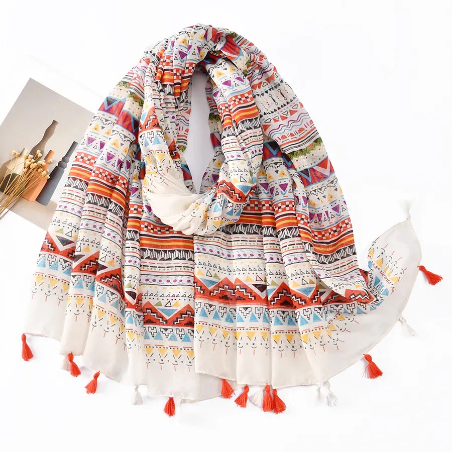 Women's Vintage Style Lady Printing Polyester Silk Scarf