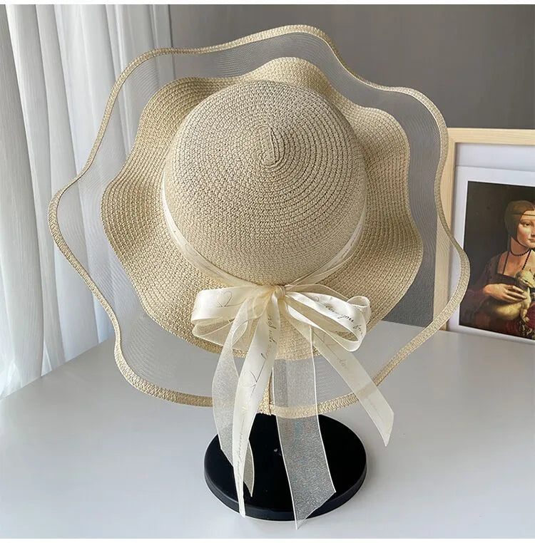 Straw Hat Women's Summer Beach Seaside Travel Sunshade Holiday Sunscreen Big Hat Brim Big Rim Cool Hat Internet Red Sun Hat