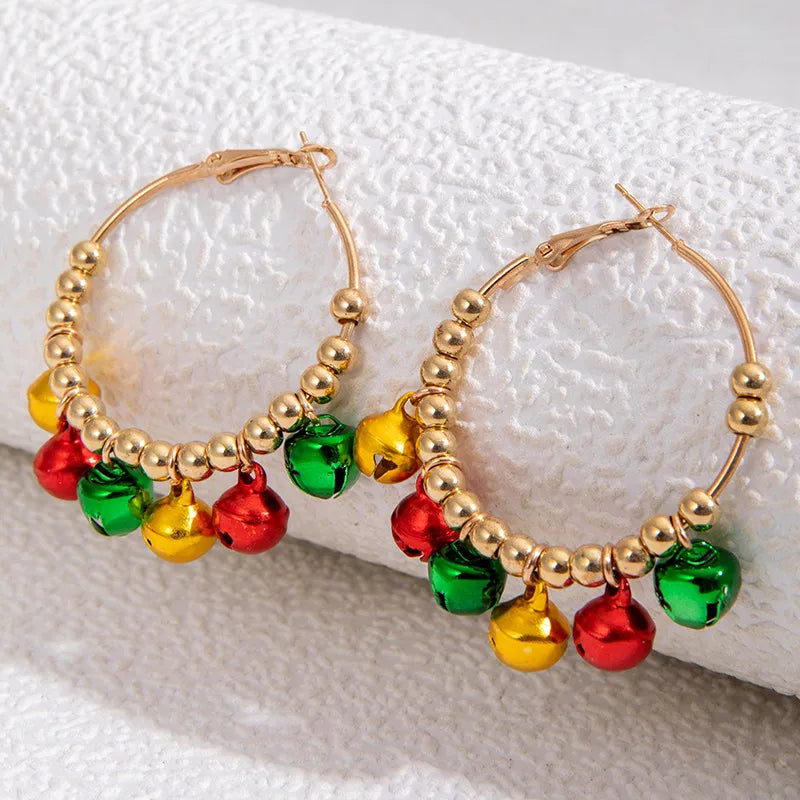 Christmas Bell Beads Colorful Minimalist Design Sensation Earrings Geometric Pattern Alloy Christmas Style For Women