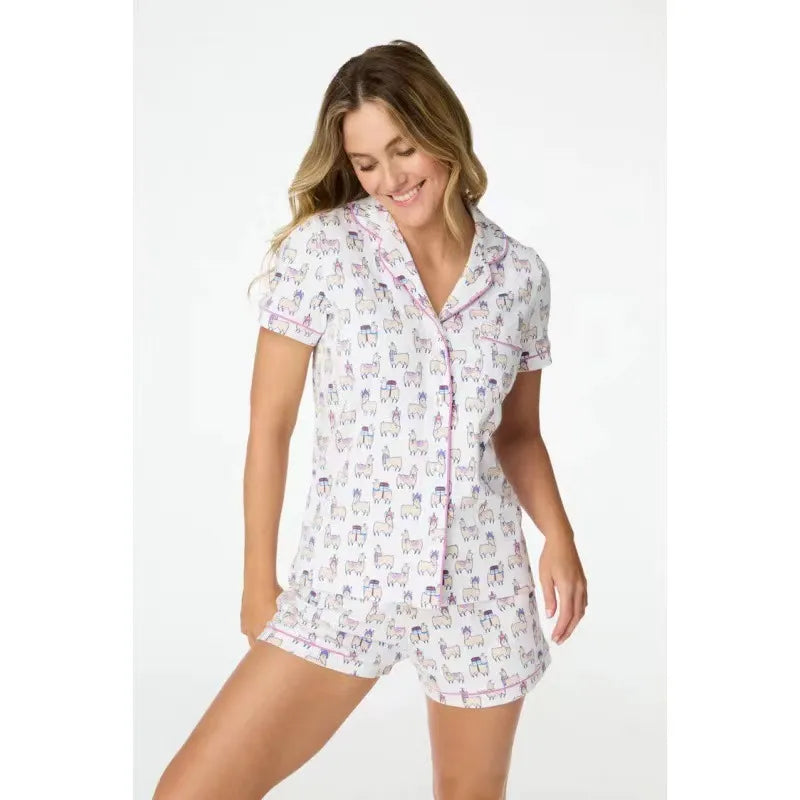 spring and summer new short-sleeved suit  style leisure printed cardigan women's home clothes