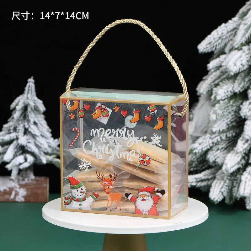 Portable Christmas PET Transparent Packaging Box for Baked Goods Candy Caramels Cookies Gift Box with Snowflake Design