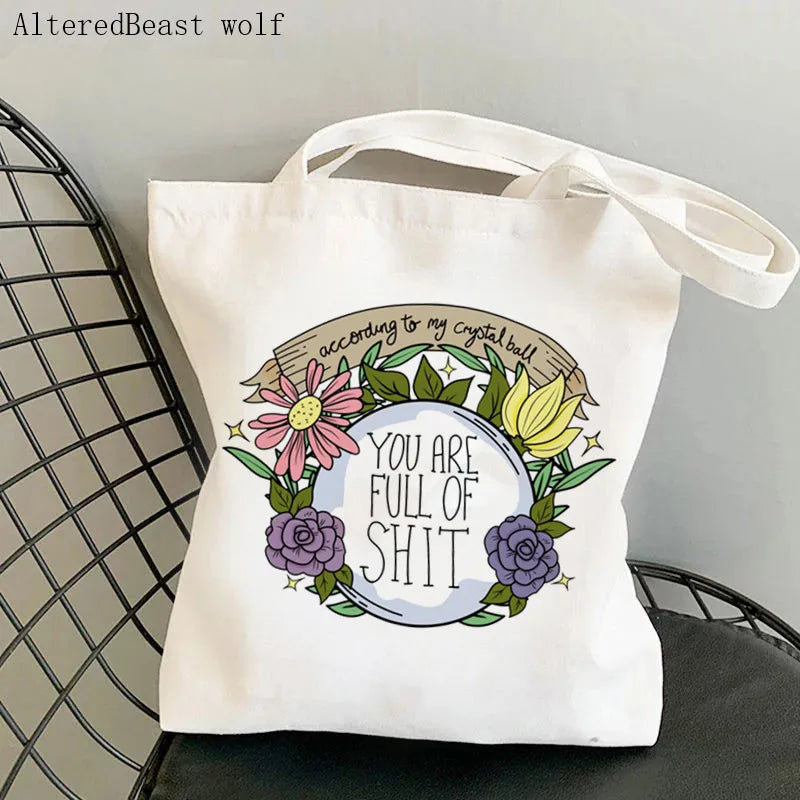 Magic Witch Pastel Gothic Handbag Printed Canvas Tote Single Shoulder Shopping Bag Ladies Fashion Handbag