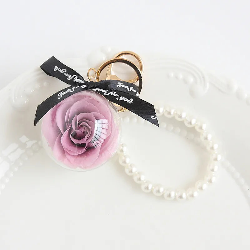 cute letter preserved flower women's keychain