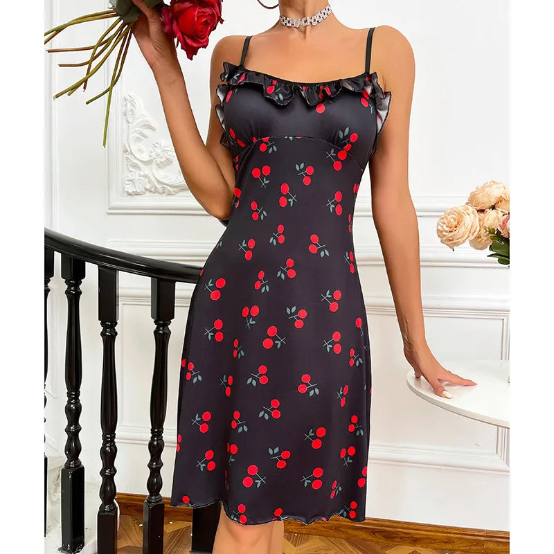 Home Date Elegant Sexy Cherry Spandex Polyester Pajama Sets