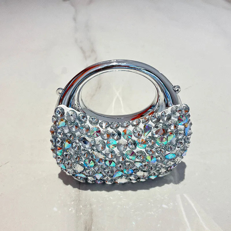 Mini Exquisite Shiny Diamond-encrusted Sexy Lips Flower Acrylic Moon Simple All-match Niche Hand Crossbody Bag
