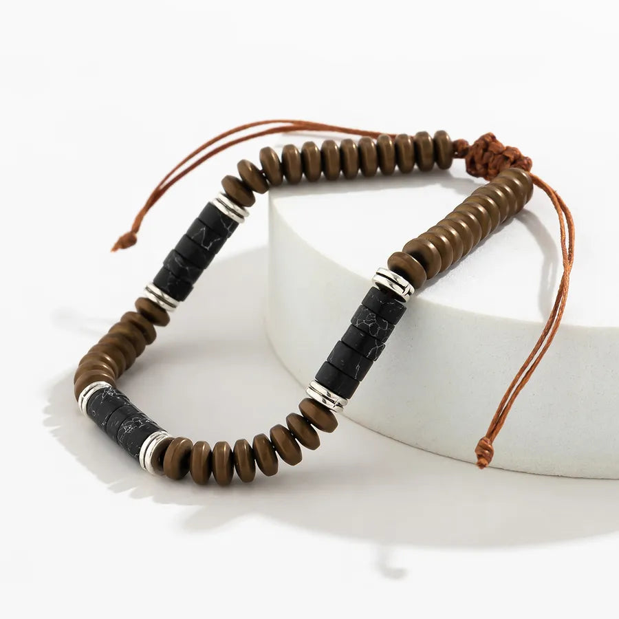 simple style color block alloy turquoise oil wax line beaded men's bracelets