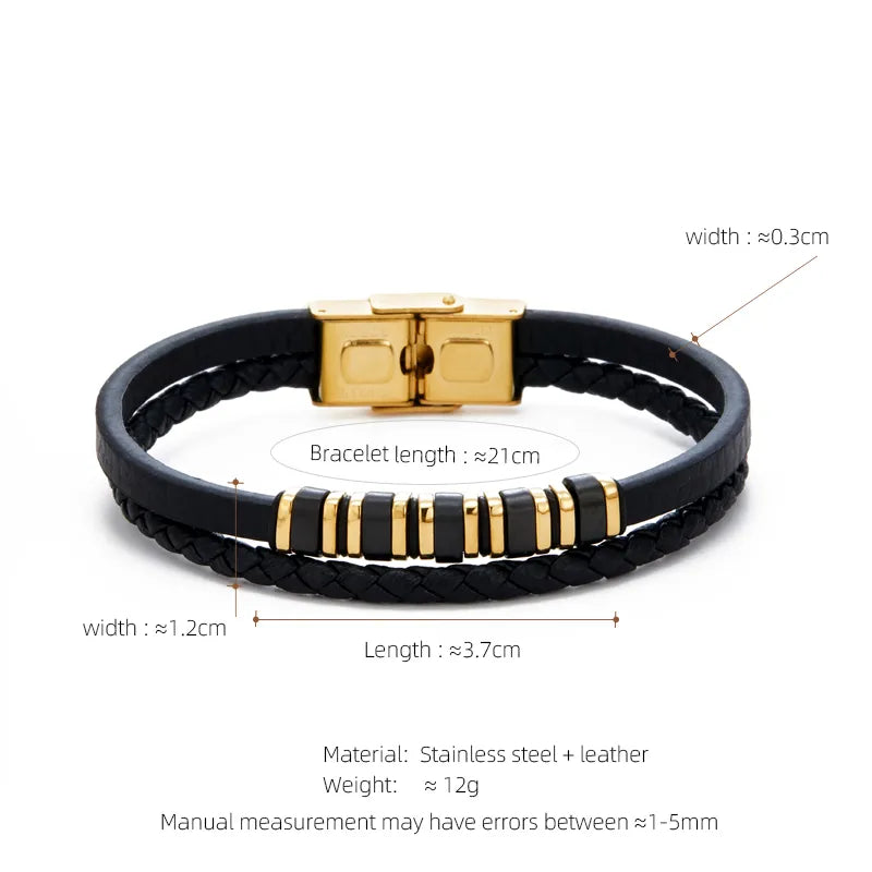 Casual Streetwear Geometric 304 Stainless Steel Pu Leather Braid 18K Gold Plated Men's Bracelets