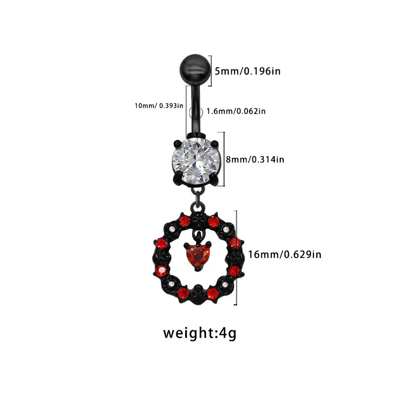 Dark Series Halloween Heart Shaped Zircon Pendant Belly Button Ring Body Piercing Human Form Geometric Pattern Unisex Design