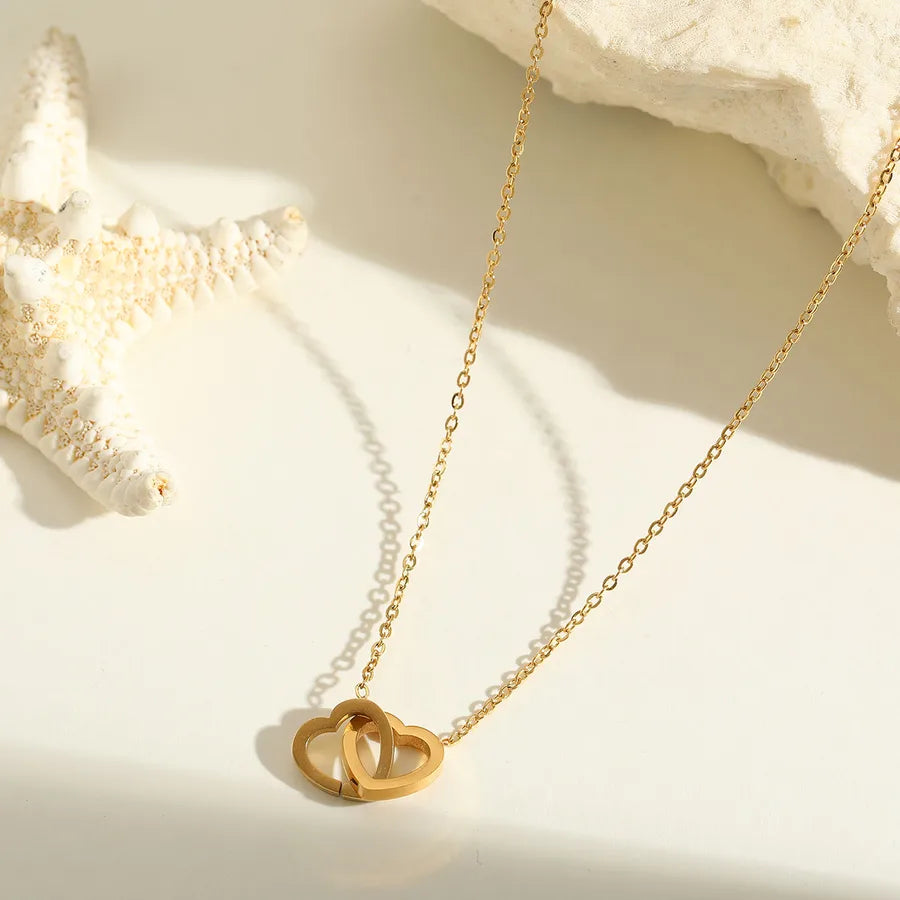 Wholesale Jewelry Princess Cute Lady Heart Shape Solid Color 304 Stainless Steel 18K Gold Plated cable chain Pendant Necklace