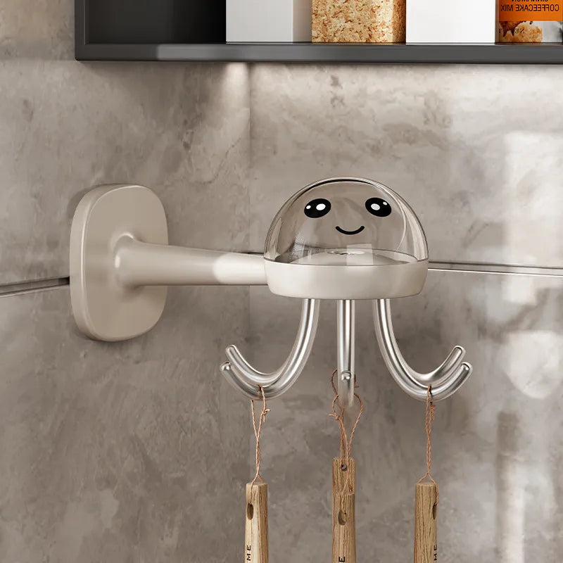 Small octopus kitchen rotating hook punch-free multifunctional wall storage rack adhesive strong nail-free spatula rack