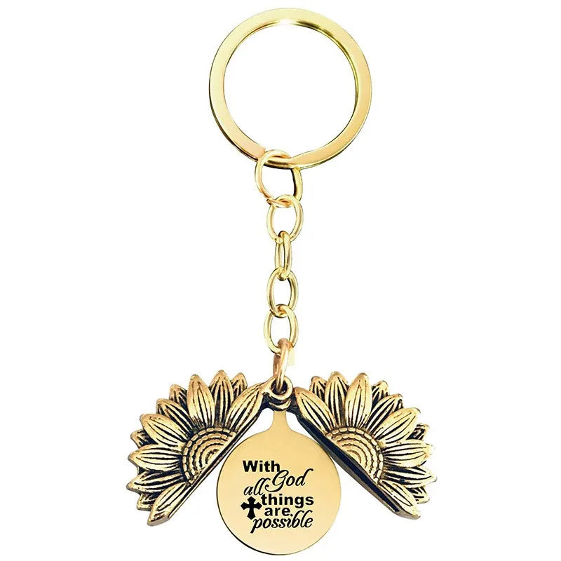 1 piece retro letter plant flowers metal plating keychain