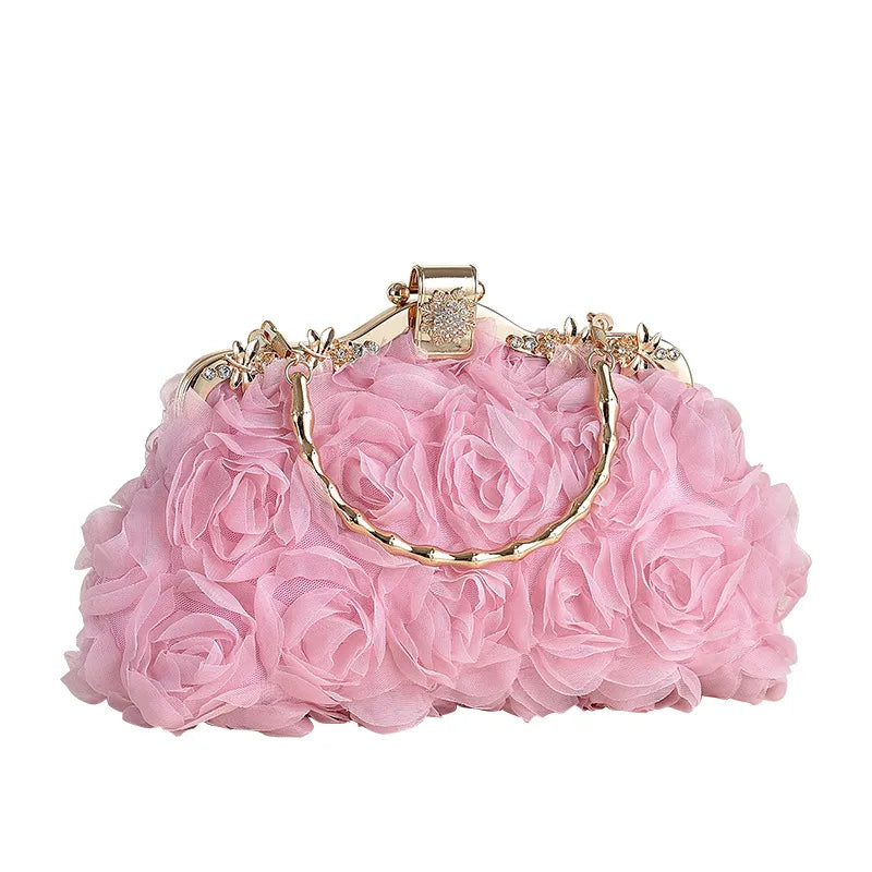 Elegant Lace Rose Wedding Dress Clutch Bag Maids Diamond Decorated Single Shoulder Crossbody Party Banquet Handbag