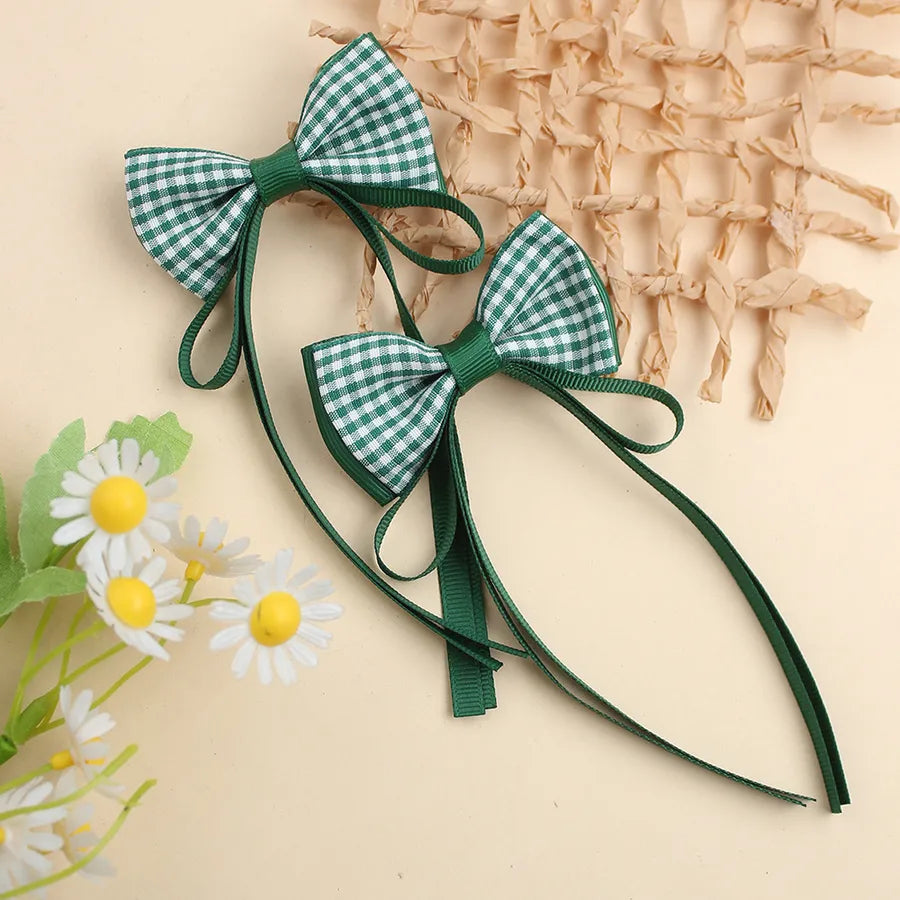 Plaid Ribbon Bow Fresh Plaid Pair Clip British   Spring New