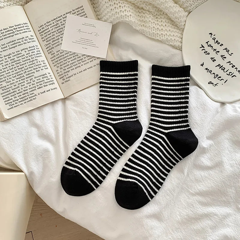 Japanese Style Women's Stripe Cotton Wool Ankle Socks A Pair