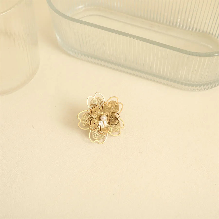 Wholesale Jewelry Elegant Basic French Style Flower 304 Stainless Steel Open Rings
