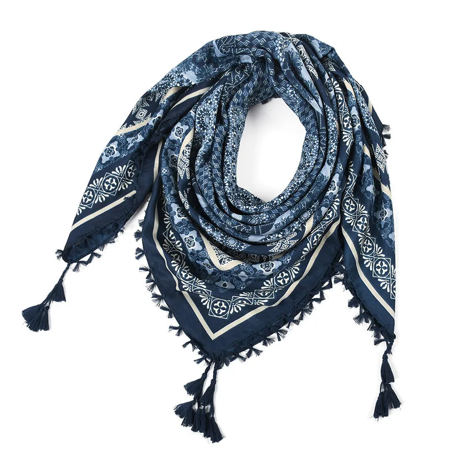 designed  Bohemian Women Scarf Ethnic Style Knot Tassel Scarf Jacquard Large Square